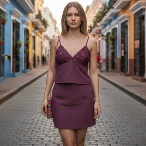 No Boundaries Women Set Plum Wine Woven Bustier Top &‎ Skirt Size XL 16-18 NWT